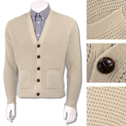 Skinhead Mod Pocket Waffle Knit Cardigan "leather" Football Buttons