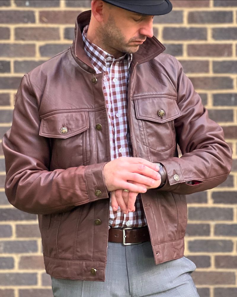 Adaptor Clothing Buttersoft Leather Trucker Jacket Brown