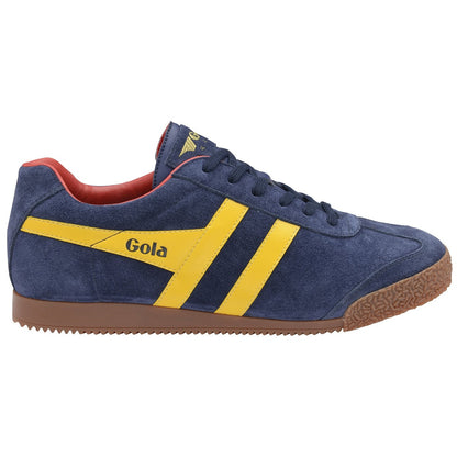 Gola Harrier Classic Twin Stripe Suede Trainer Navy / Sun / Red