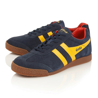 Gola Harrier Classic Twin Stripe Suede Trainer Navy / Sun / Red