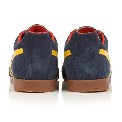 Gola Harrier Classic Twin Stripe Suede Trainer Navy / Sun / Red