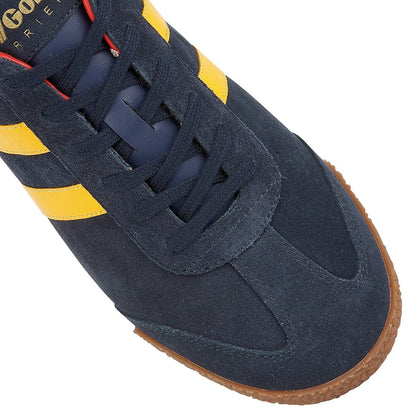 Gola Harrier Classic Twin Stripe Suede Trainer Navy / Sun / Red