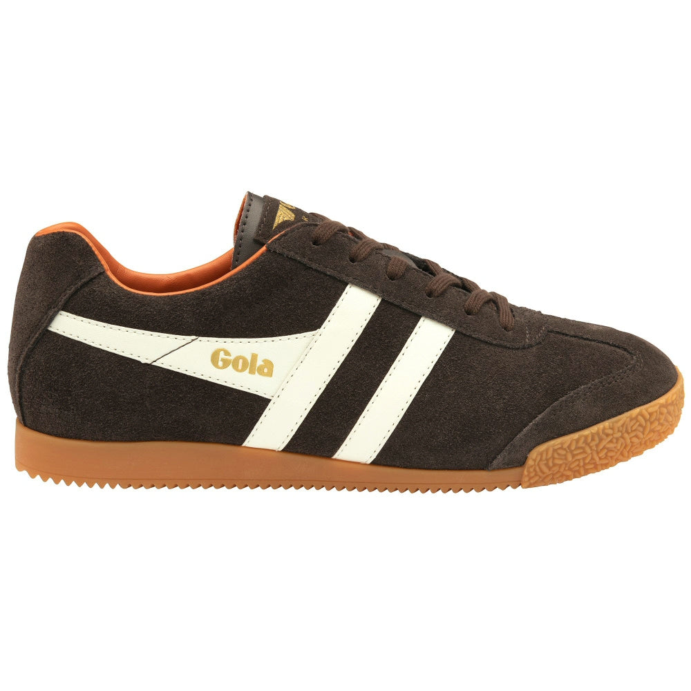 Gola Harrier Classic Twin Stripe Suede Trainer Brown / Off White / Orange