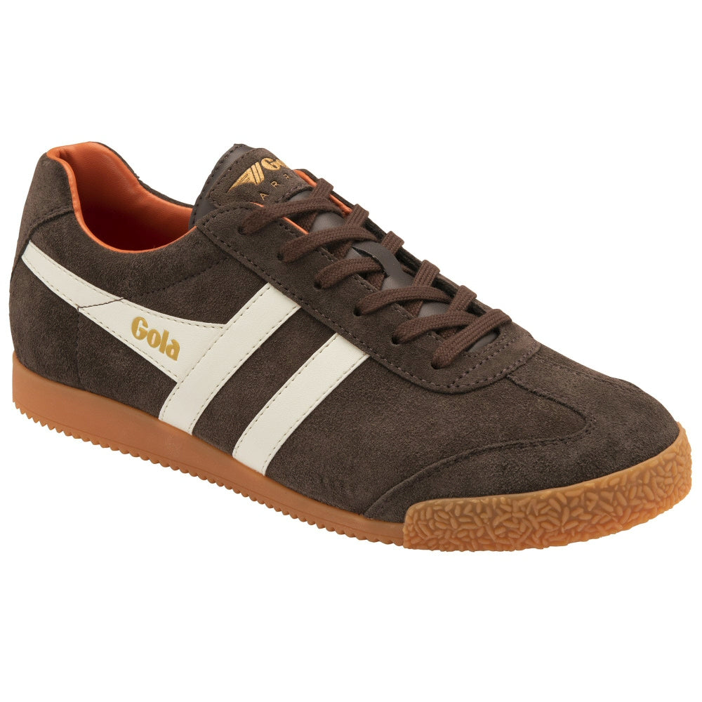 Gola Harrier Classic Twin Stripe Suede Trainer Brown / Off White / Orange