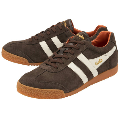 Gola Harrier Classic Twin Stripe Suede Trainer Brown / Off White / Orange