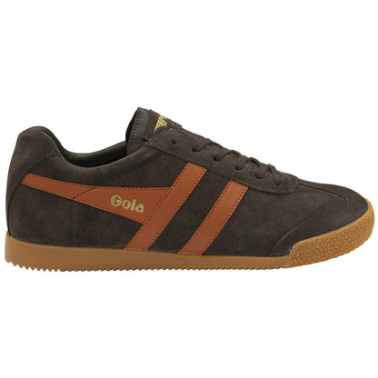 Gola Harrier Classic Twin Stripe Suede Trainer Dark Brown / Moody Orange