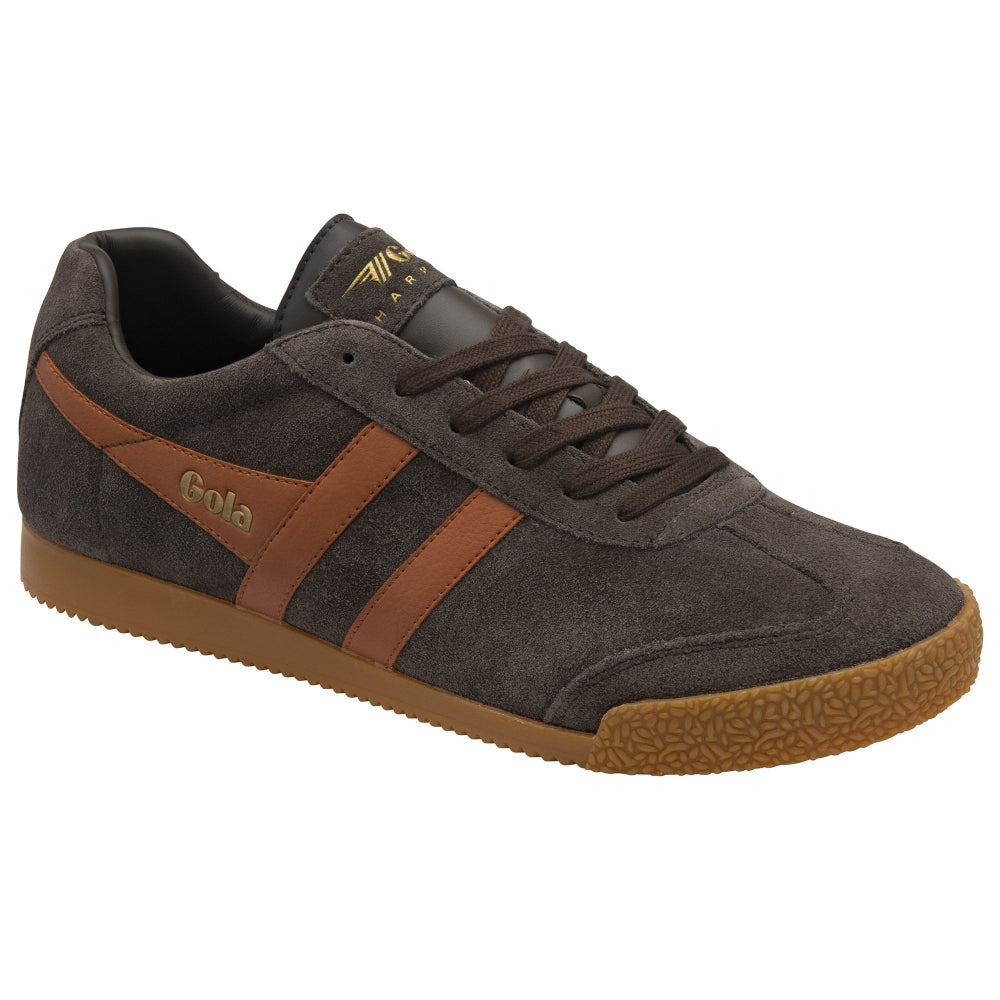 Gola Harrier Classic Twin Stripe Suede Trainer Dark Brown / Moody Orange