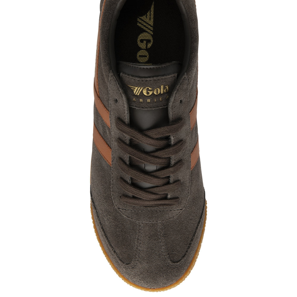 Gola Harrier Classic Twin Stripe Suede Trainer Dark Brown / Moody Orange