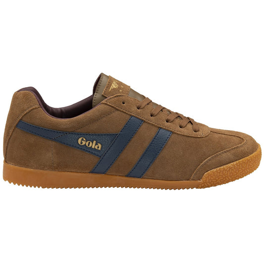 Gola Harrier Classic Twin Stripe Suede Trainer Tobacco / Navy