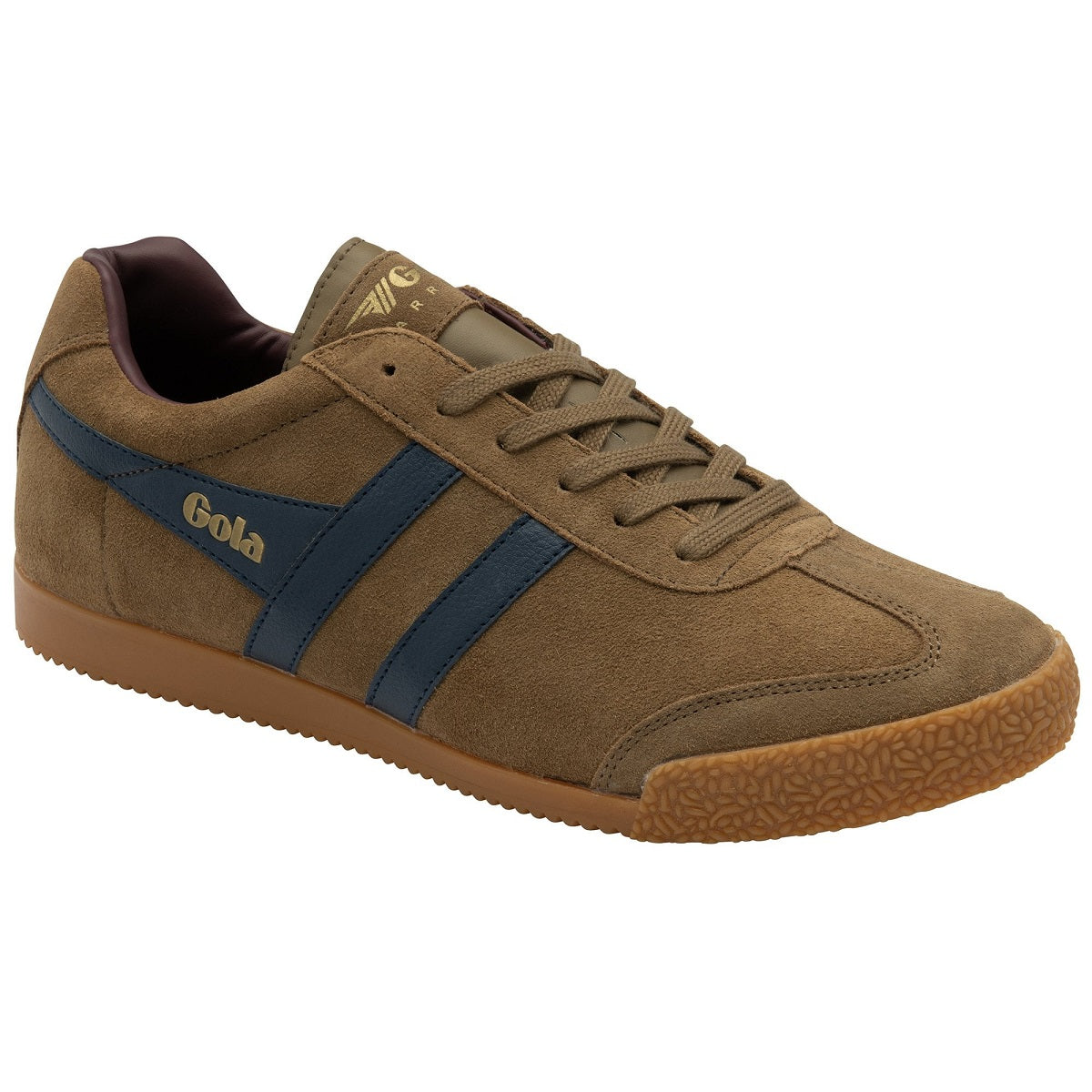 Gola Harrier Classic Twin Stripe Suede Trainer Tobacco / Navy