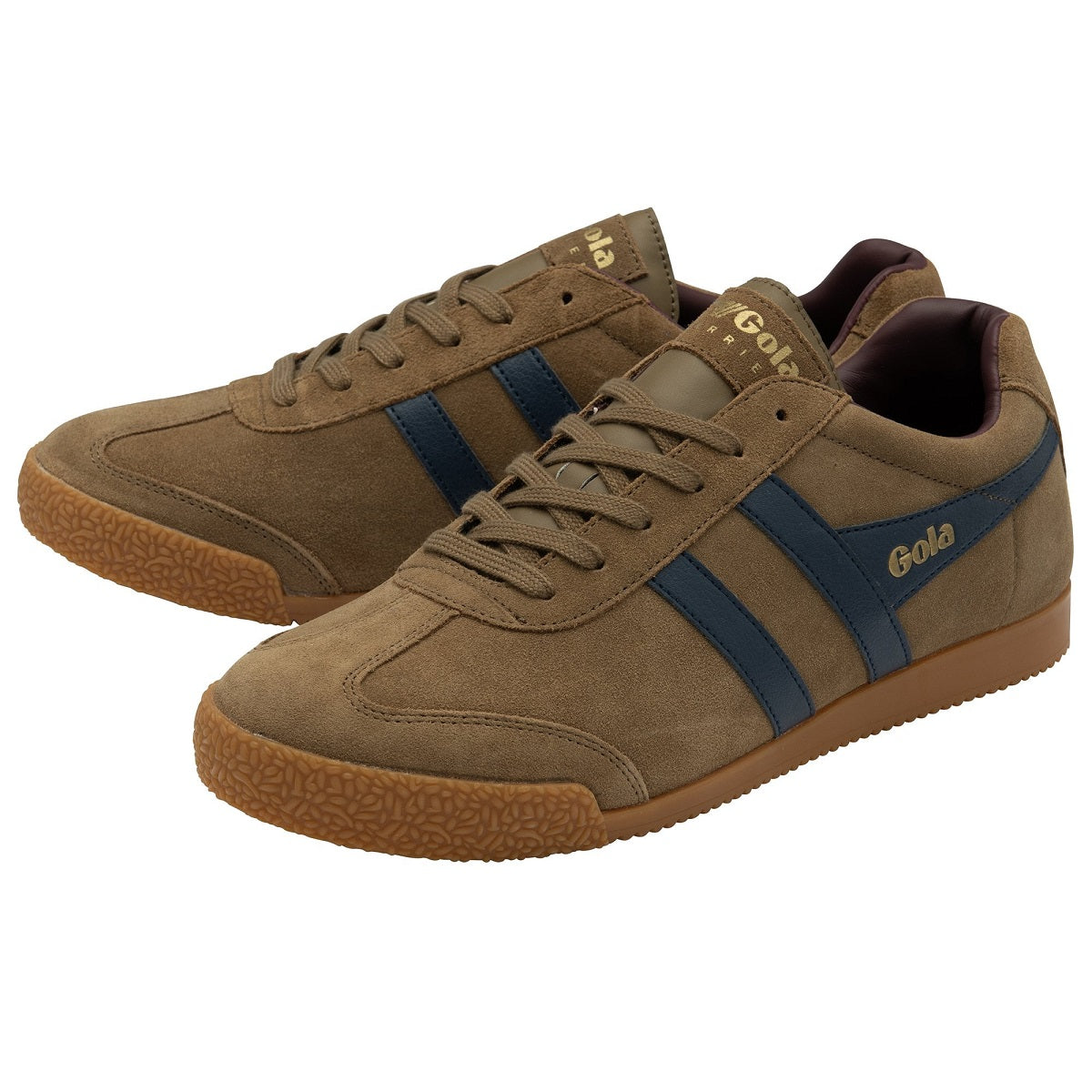 Gola Harrier Classic Twin Stripe Suede Trainer Tobacco / Navy