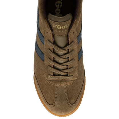 Gola Harrier Classic Twin Stripe Suede Trainer Tobacco / Navy