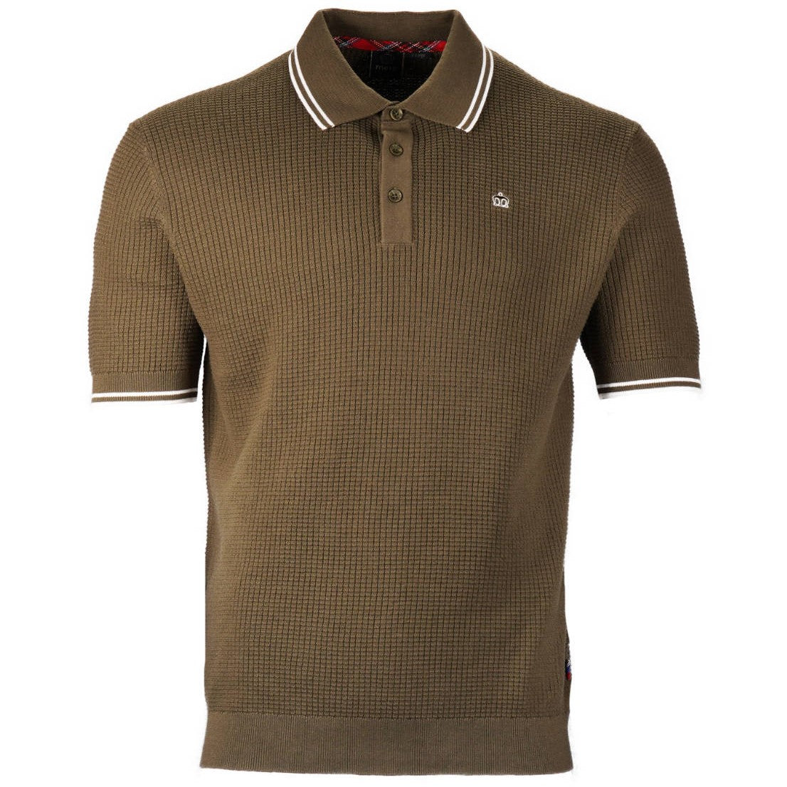 Merc London Fine Knit Waffle Tipped Collar Polo Shirt Olive