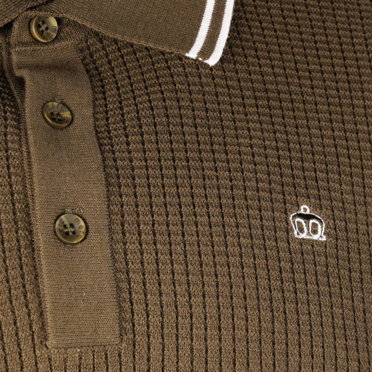 Merc London Fine Knit Waffle Tipped Collar Polo Shirt Olive