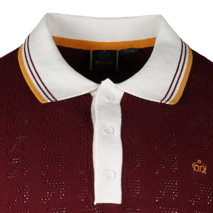 Merc London Fine Knit Mesh Polo Burgundy