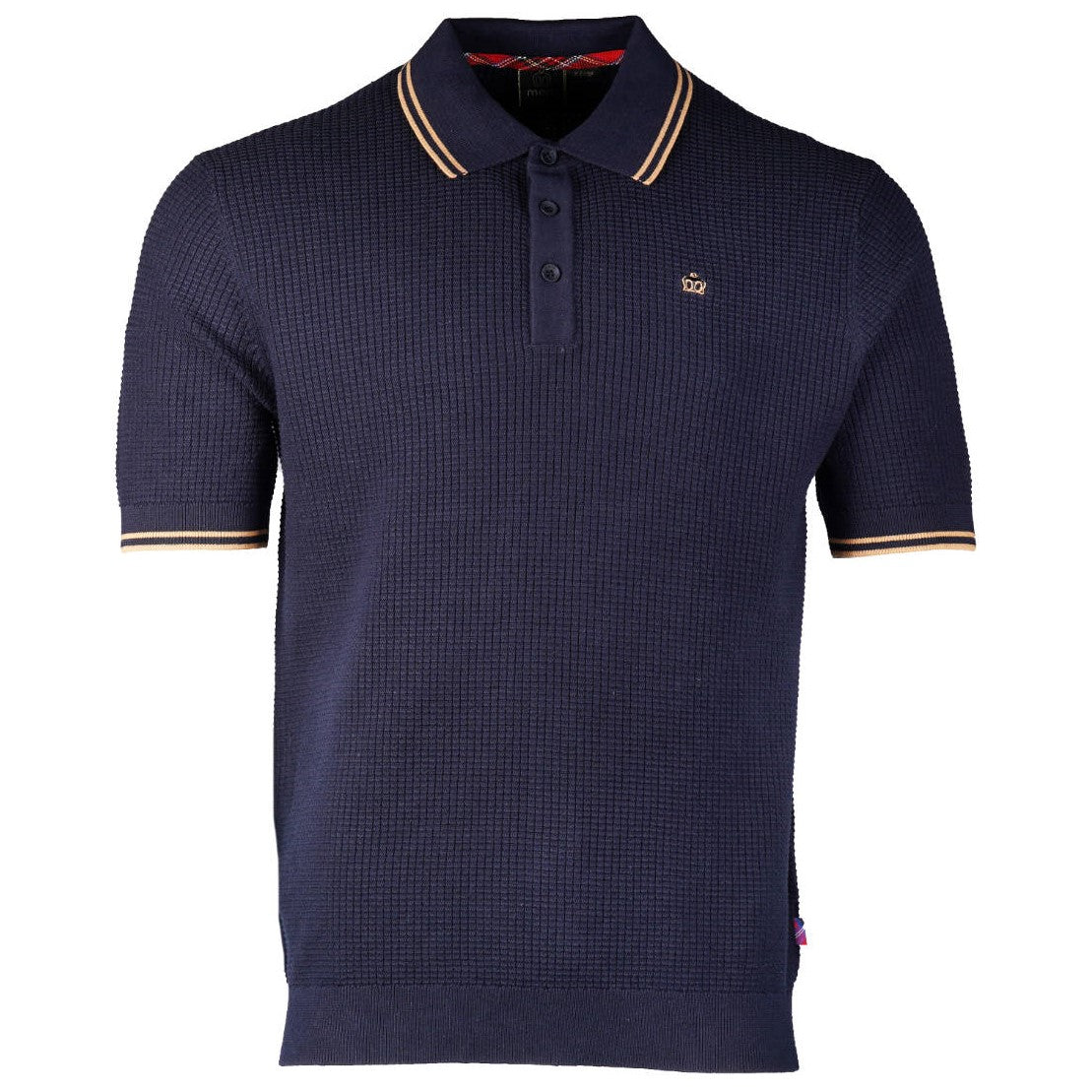 Merc London Fine Knit Waffle Tipped Collar Polo Shirt Navy