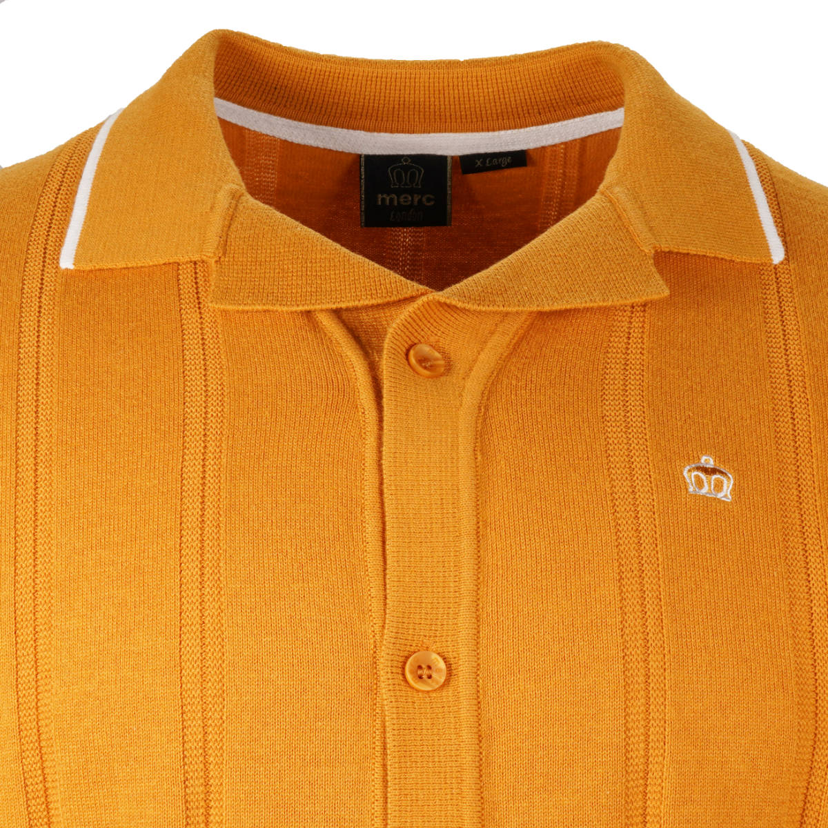 Merc London Fine Knit Revere Collar Cardi Polo Mustard