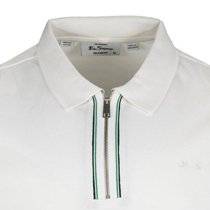 Ben Sherman Tipped Zip Placket Polo Shirt Ecru