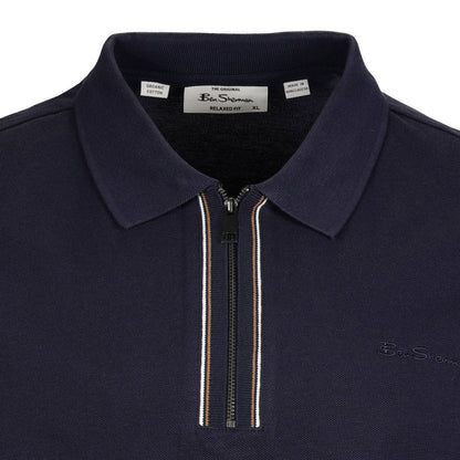 Ben Sherman Tipped Zip Placket Polo Shirt Navy