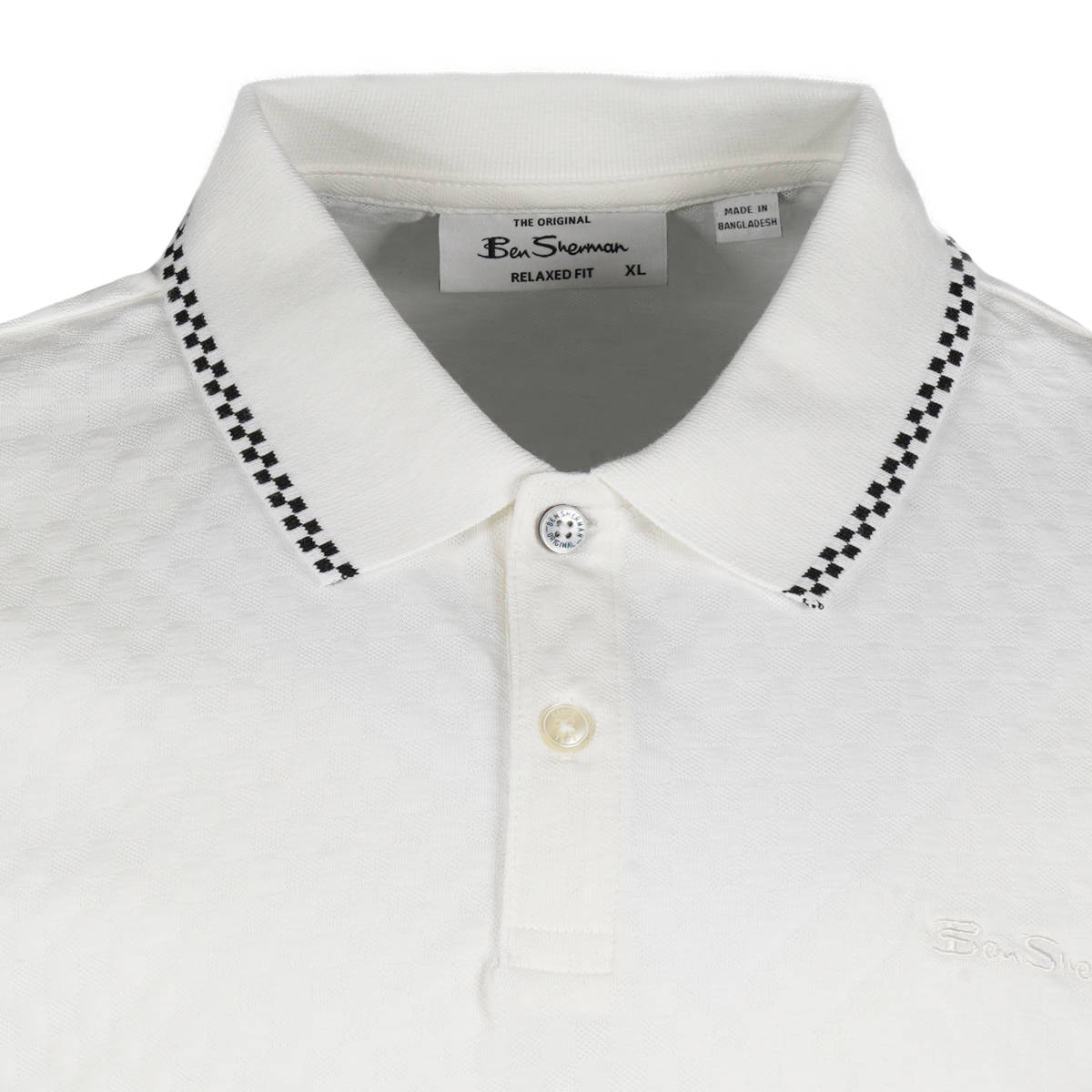 Ben Sherman Chequer Weave Polo Shirt Off White