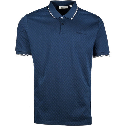 Ben Sherman Chequer Weave Polo Shirt Mid Blue