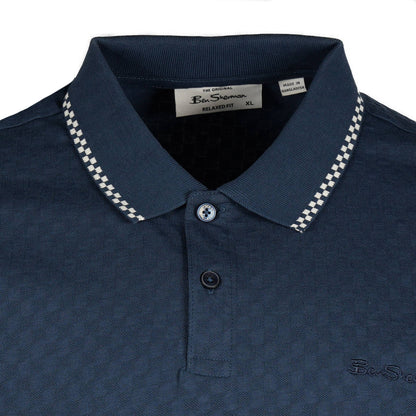 Ben Sherman Chequer Weave Polo Shirt Mid Blue