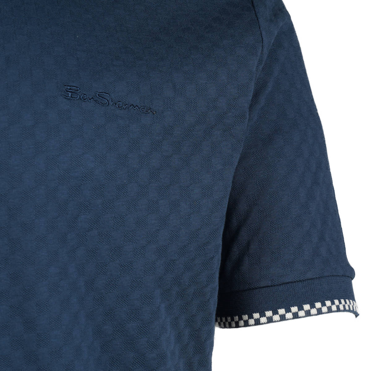 Ben Sherman Chequer Weave Polo Shirt Mid Blue