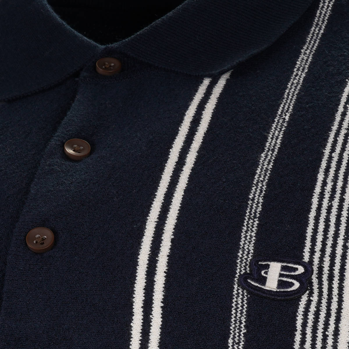 Ben Sherman Crinkle Texture Stripe Knit Polo Navy Blue