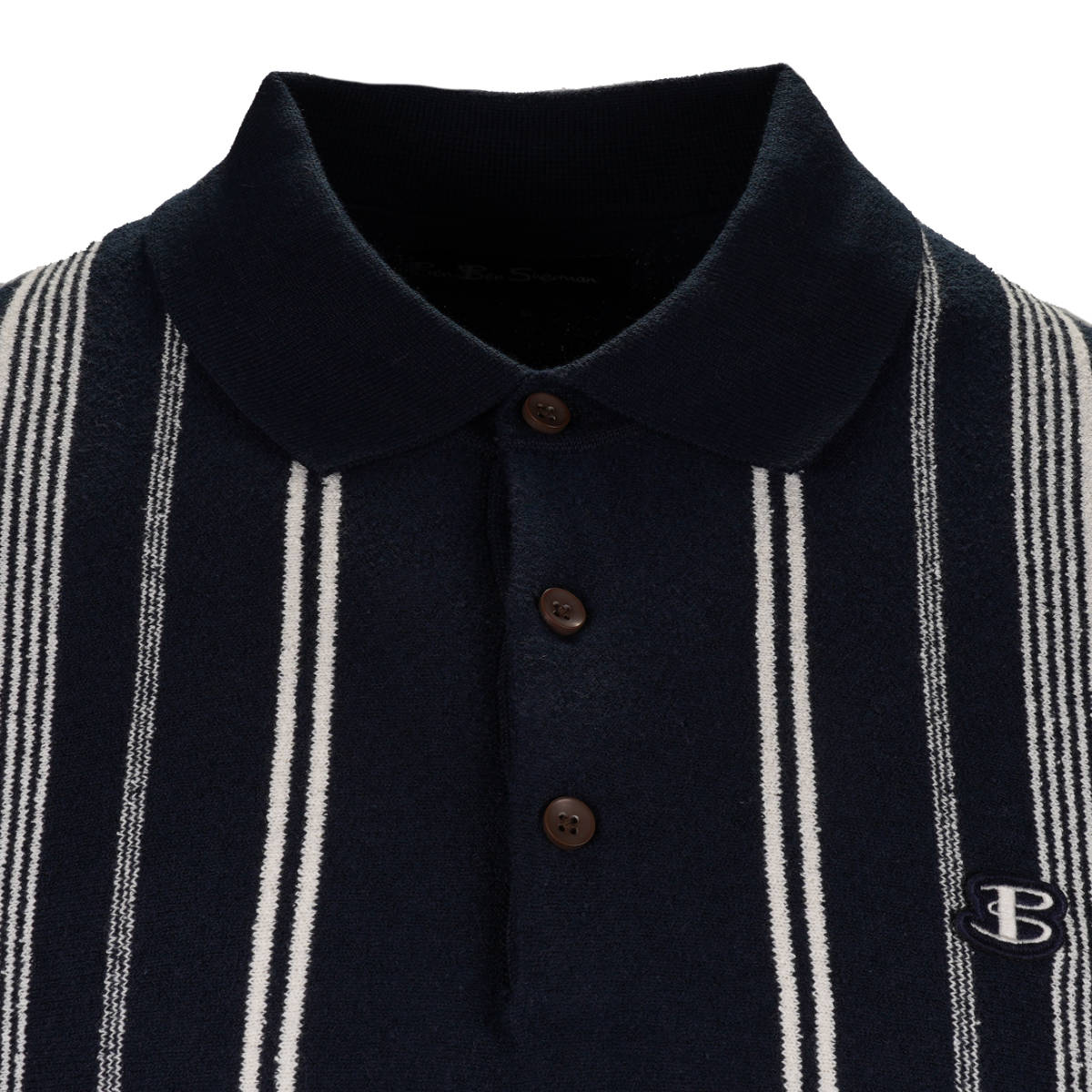 Ben Sherman Crinkle Texture Stripe Knit Polo Navy Blue