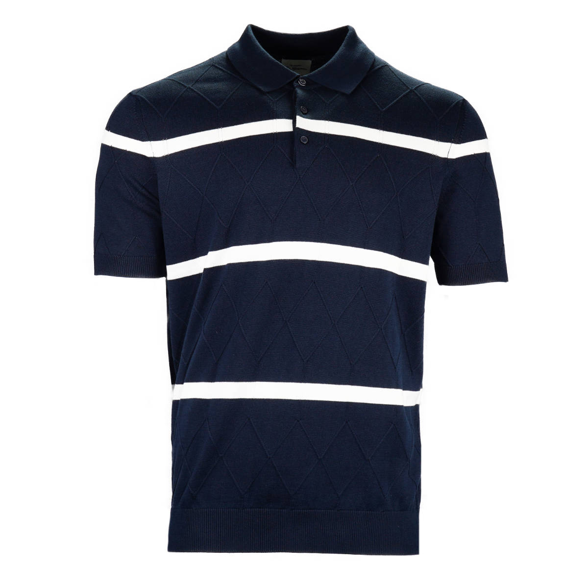 Ben Sherman Argyle Stripe Fine Gauge Knit Polo Navy Blue