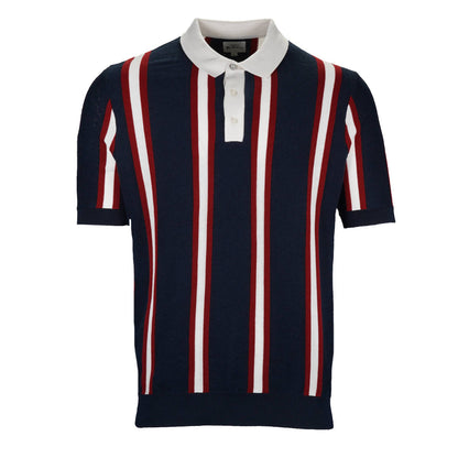 Ben Sherman Texture Stripe Fine Gauge Knit Polo Navy Blue