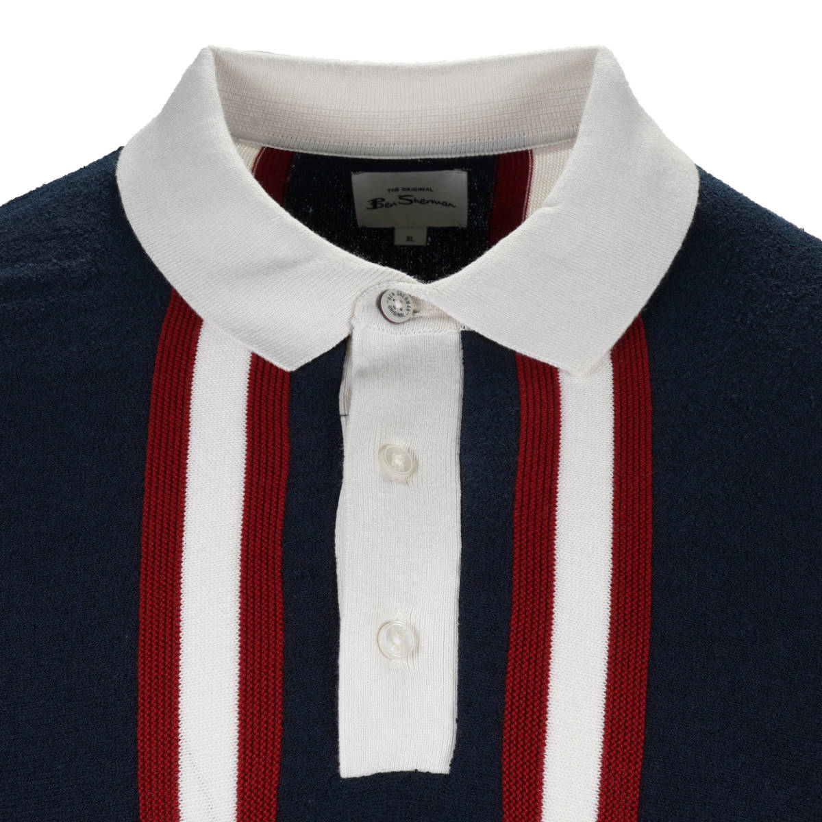 Ben Sherman Texture Stripe Fine Gauge Knit Polo Navy Blue