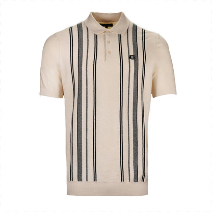 Ben Sherman Crinkle Texture Stripe Knit Polo Ecru