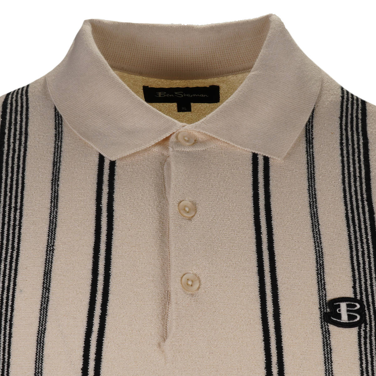 Ben Sherman Crinkle Texture Stripe Knit Polo Ecru