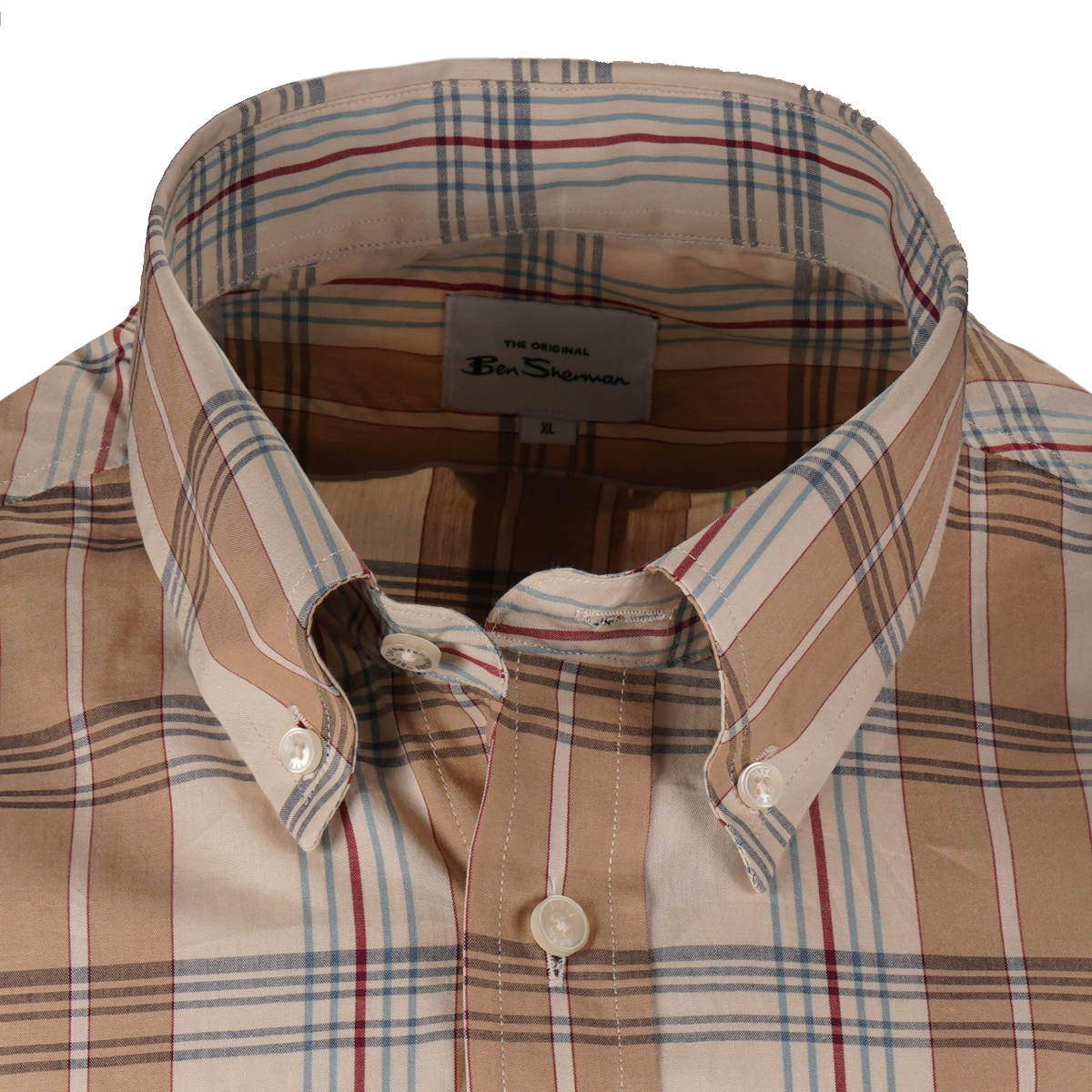 Ben Sherman Short Sleeve Windowpane Check Shirt Sand