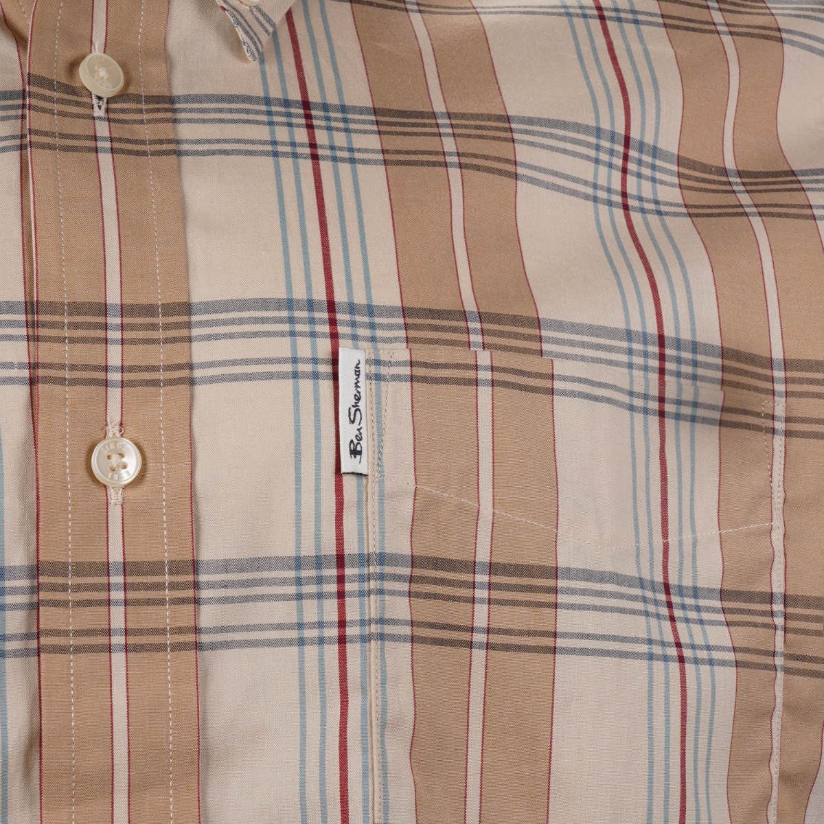 Ben Sherman Short Sleeve Windowpane Check Shirt Sand