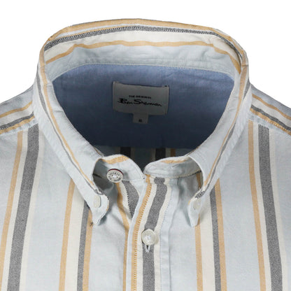 Ben Sherman Short Sleeve Oxford Multi Stripe Shirt Sky Blue