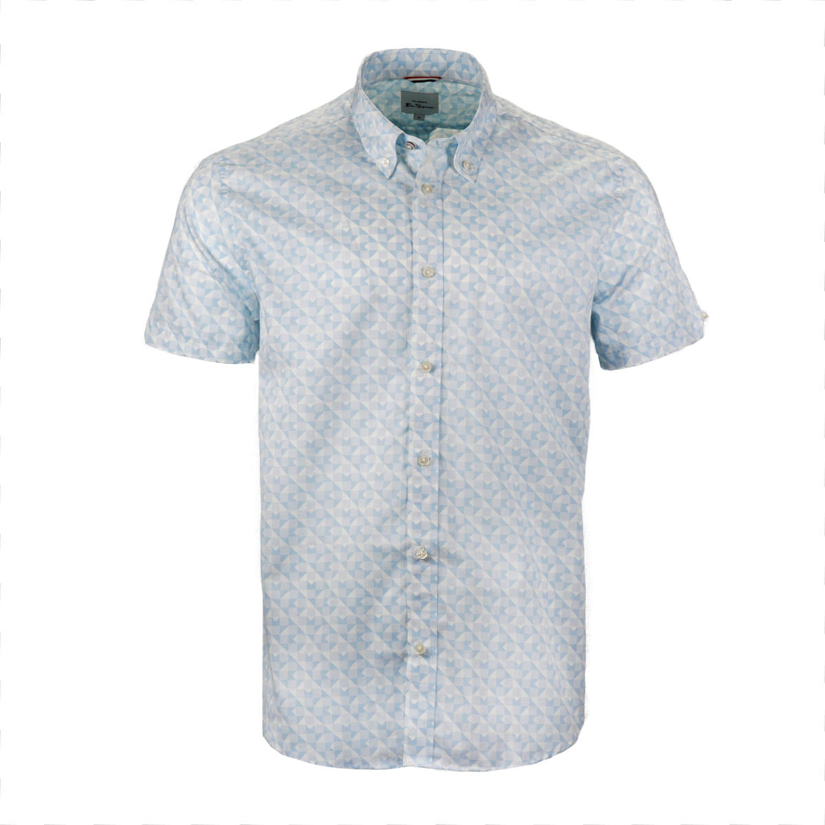 Ben Sherman Short Sleeve Geometric Check Shirt Sky Blue