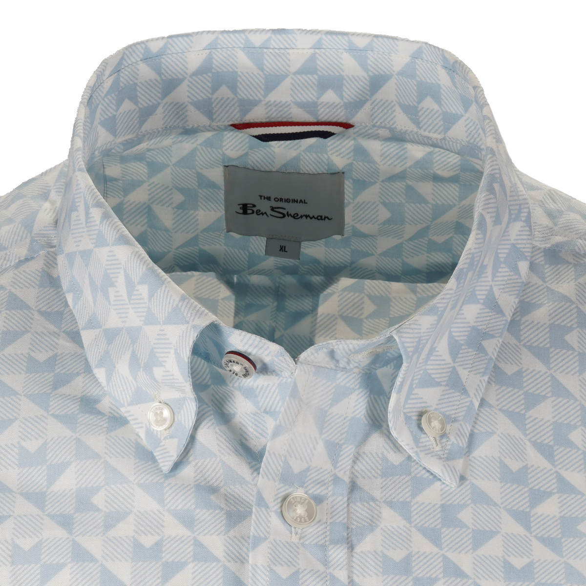 Ben Sherman Short Sleeve Geometric Check Shirt Sky Blue