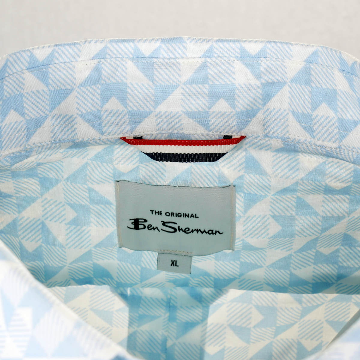 Ben Sherman Short Sleeve Geometric Check Shirt Sky Blue