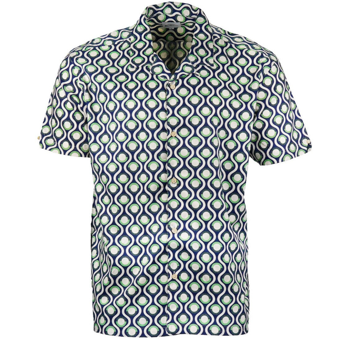 Ben Sherman Short Sleeve Revere Collar Bold Geometric Shirt Green