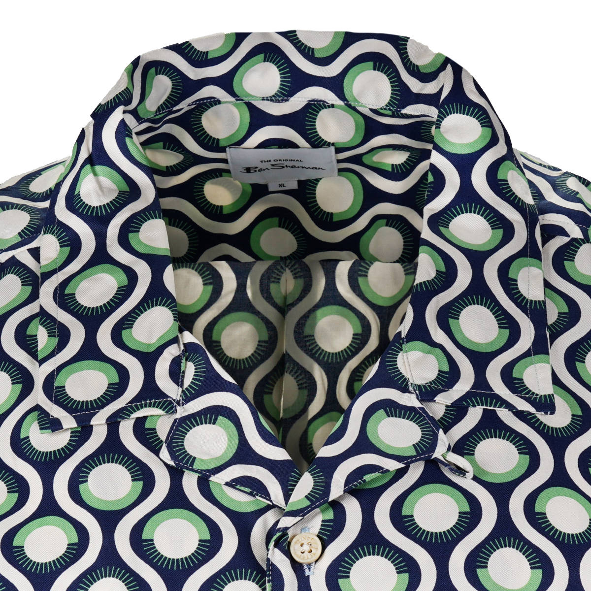 Ben Sherman Short Sleeve Revere Collar Bold Geometric Shirt Green