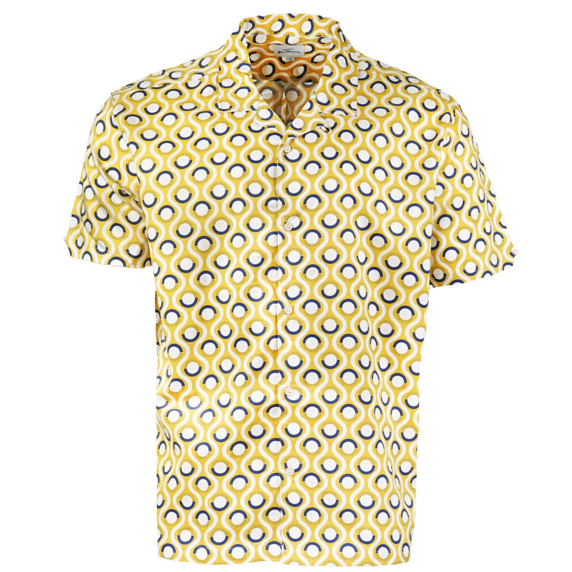 Ben Sherman Short Sleeve Revere Collar Bold Geometric Shirt Sand