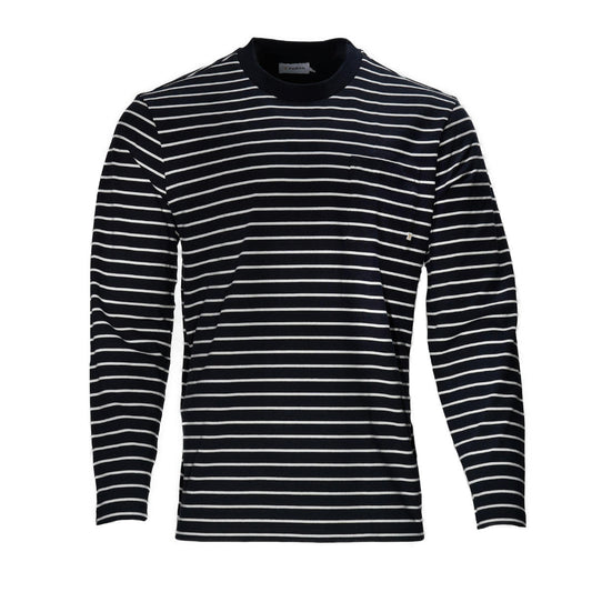 Farah Woven Bretton Stripe Long Sleeve T Shirt Navy