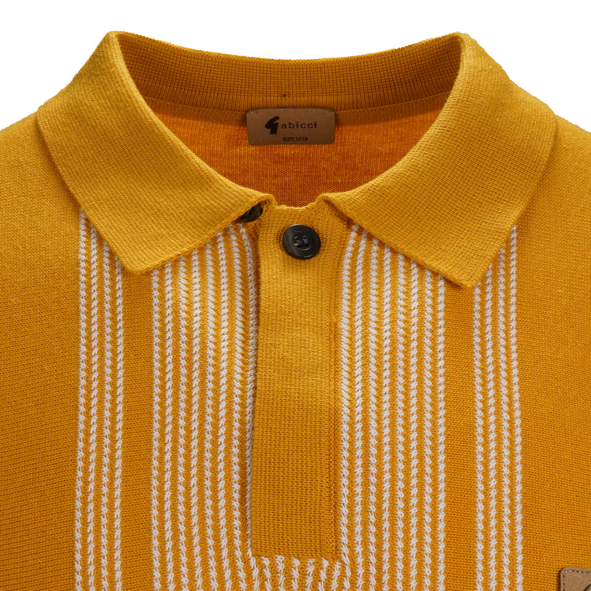 Gabicci Vintage Fine Gauge Knit Raised Stitch Stripe Polo Mustard