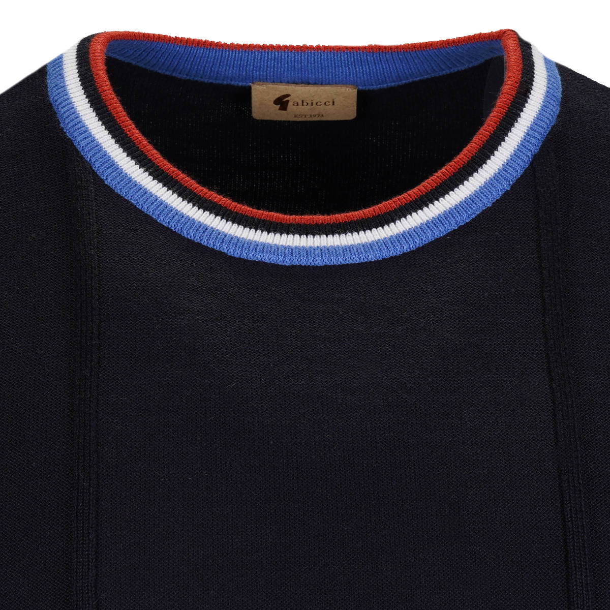 Gabicci Vintage Fine Gauge Knit Relief Stripe Crew Neck Navy