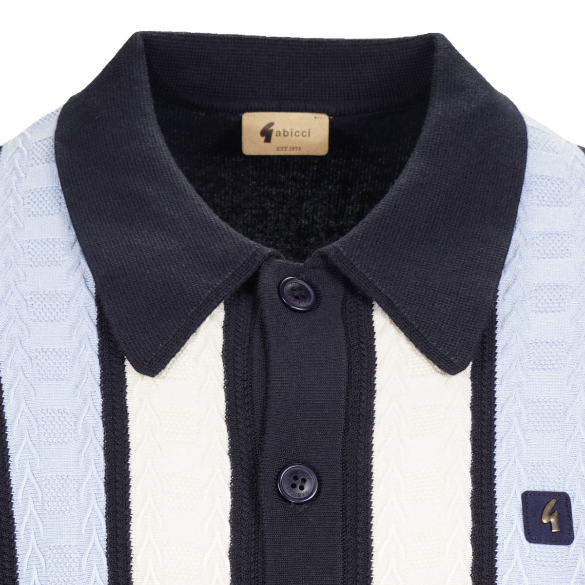 Gabicci Vintage Button Thru Cardigan Texture Stripe Knit Navy