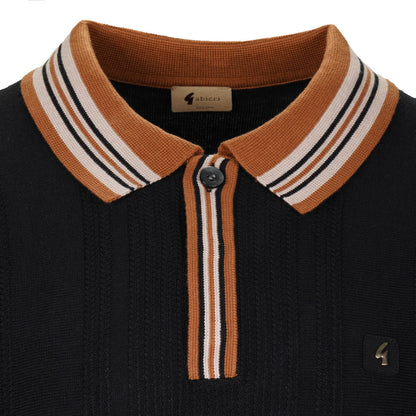 Gabicci Vintage Contrast Tip Collar & Placket Knit Polo Black