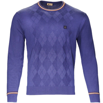 Gabicci Vintage Argyle Knit Tipped Crew Neck Jumper Blue