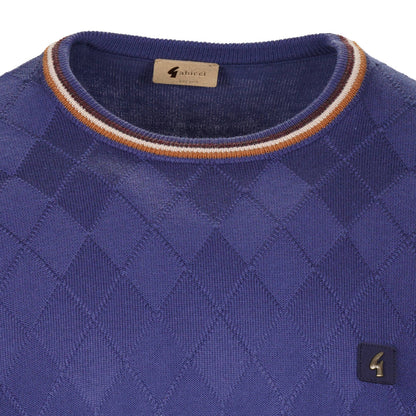 Gabicci Vintage Argyle Knit Tipped Crew Neck Jumper Blue